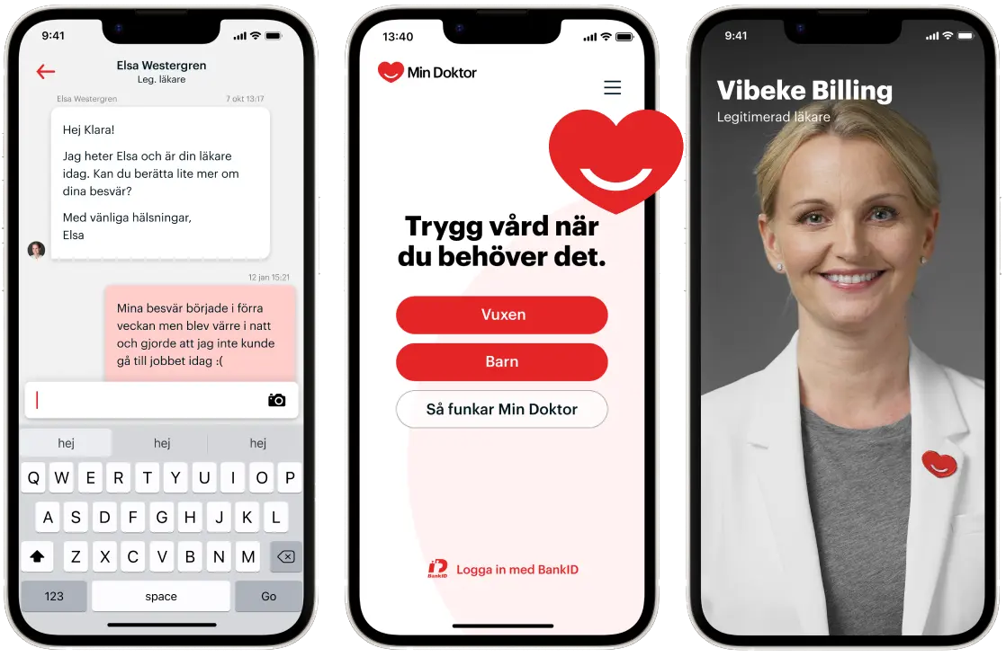 Min Doktors app – din vårdcentral i mobilen Skärmdumpar av Min Doktors mobila app